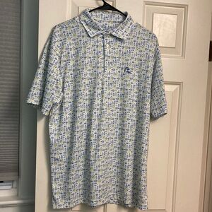 Rhoback The Patron Men’s L Blue and White Drink Themed Polo Shirt-Retired Print
